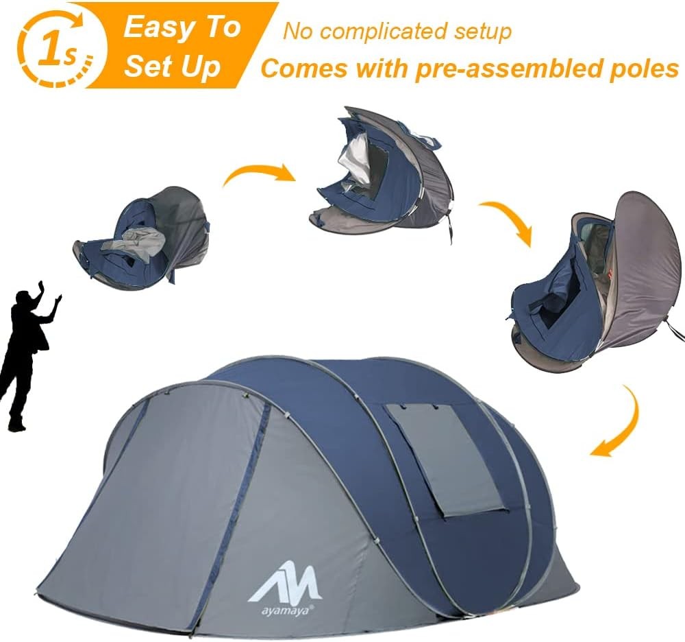 4-6 Person Pop Up Camping Tent 4 Season Waterproof Blue