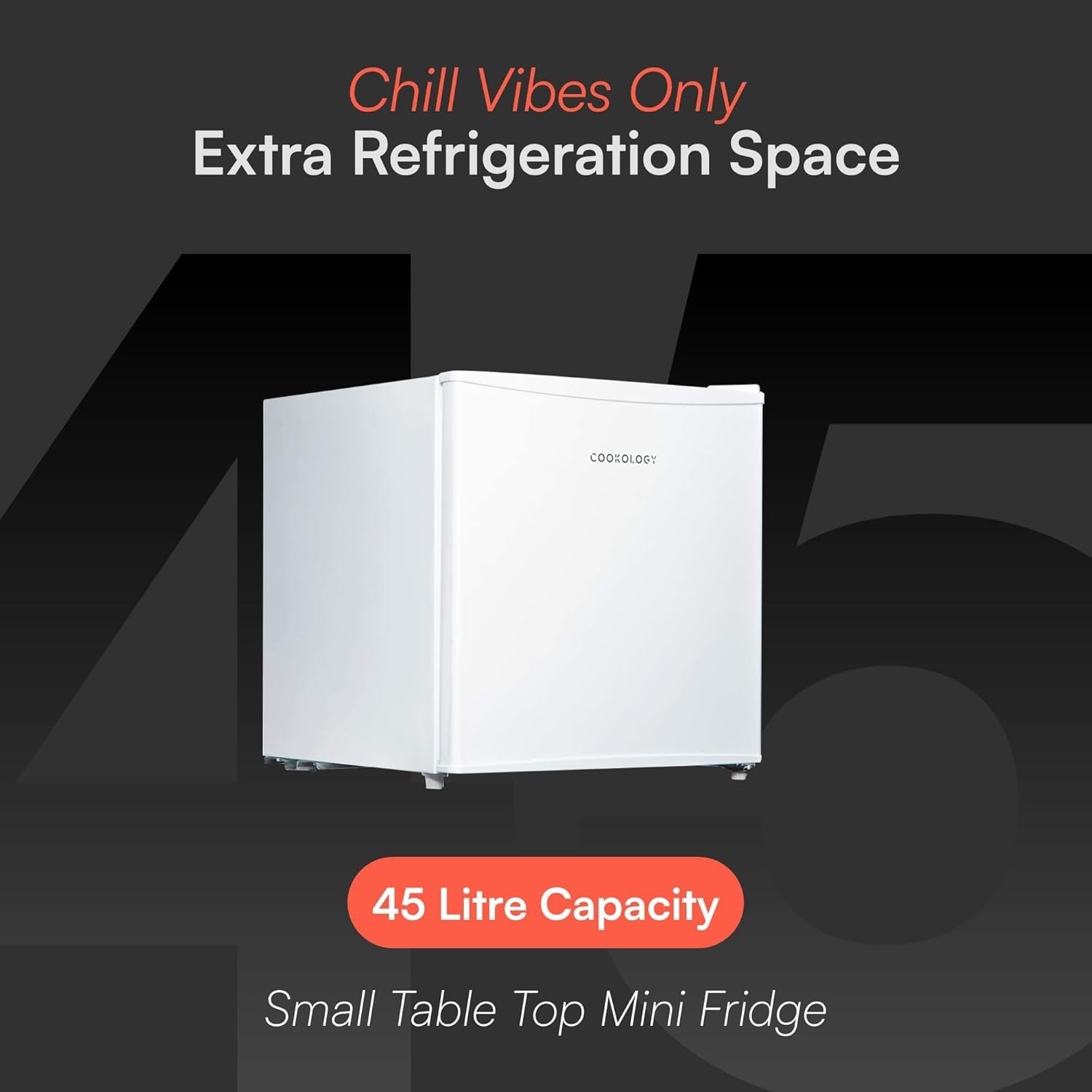 45L Mini Tabletop Fridge Countertop Reversible Door White Compact