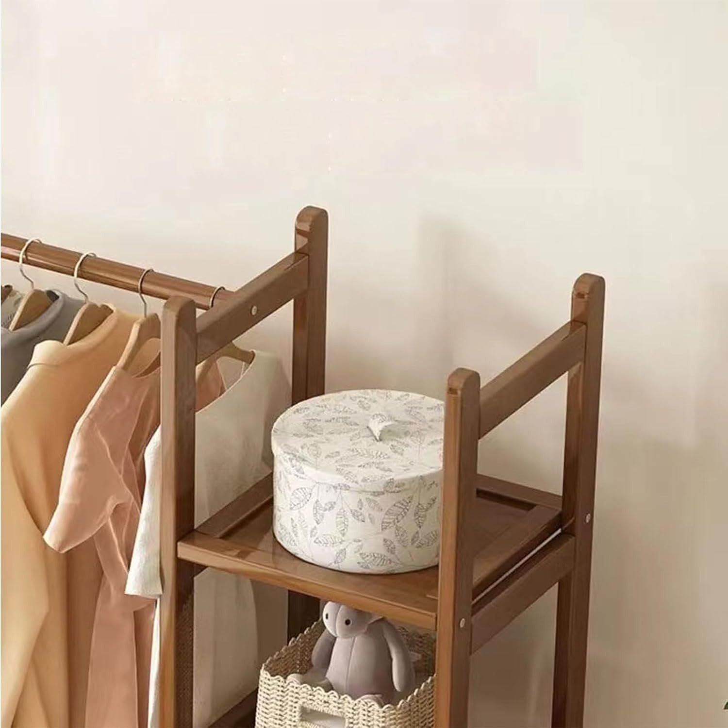 Bamboo Open Wardrobe Clothes Shelf with Drawers & Hooks 100cm