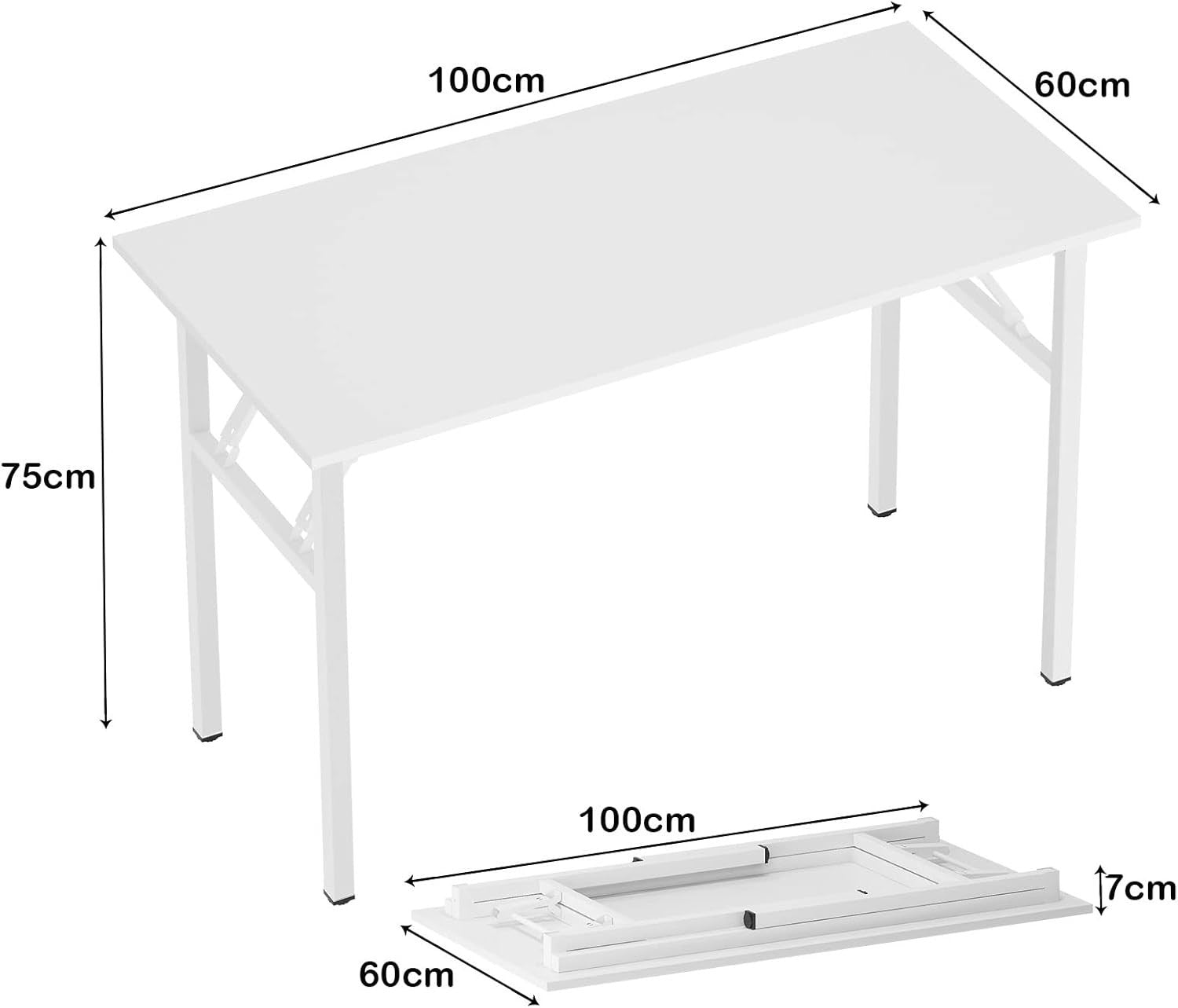 White Folding Desk 100x60cm Compact No Assembly Study Table Workstation