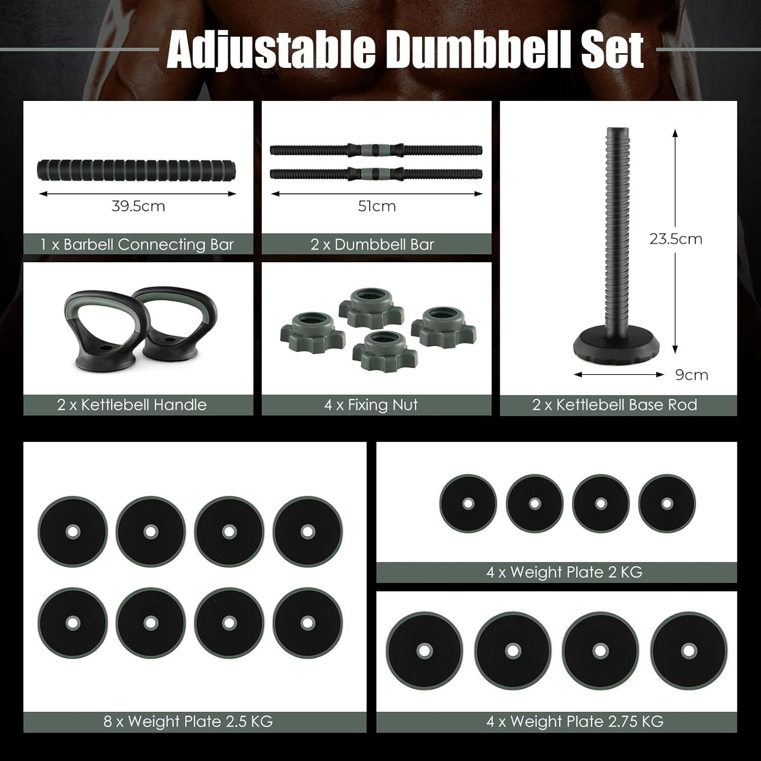 Adjustable 21kg–41kg Dumbbell Barbell Set 4-in-1 Home Gym Weights