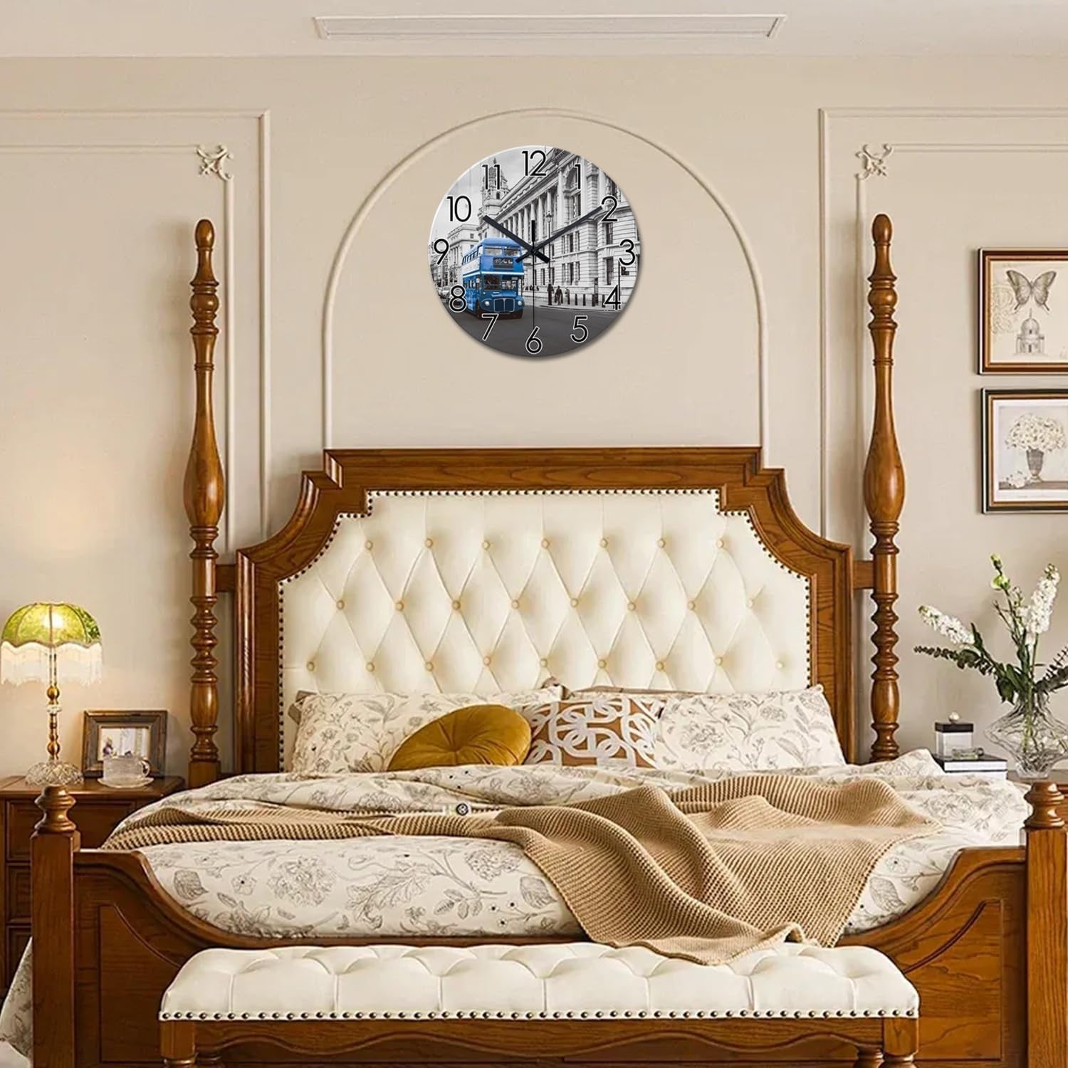 16" London Wall Clock Grey Silent Round Glass Modern Home Decor