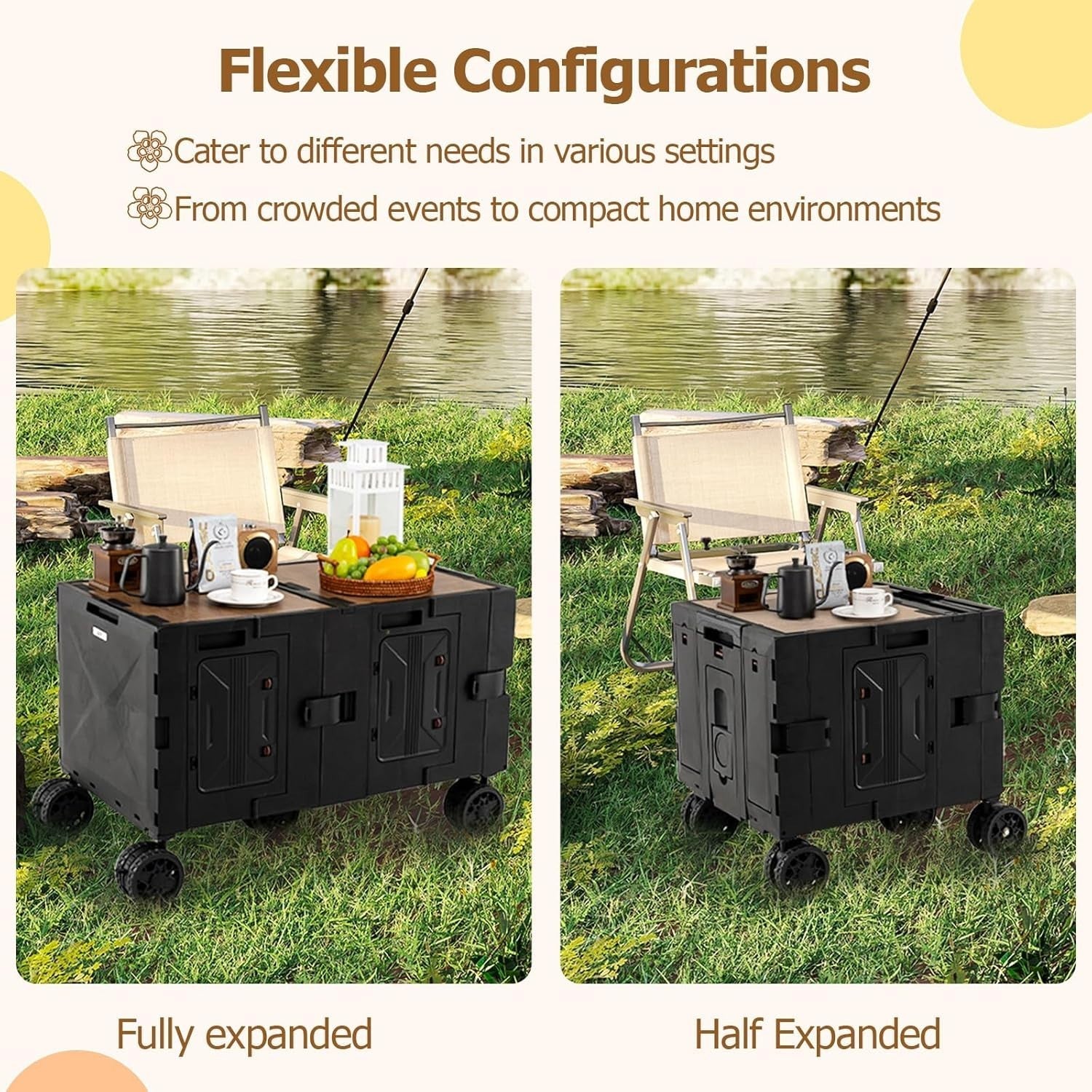 Black 150L Folding Shopping Trolley Collapsible Wagon Cart w/ Telescopic Handle