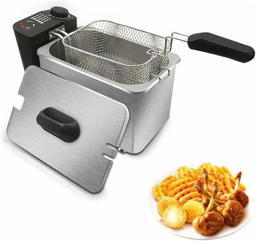 4L Stainless Steel Deep Fat Fryer Adjustable Thermostat Basket Lid