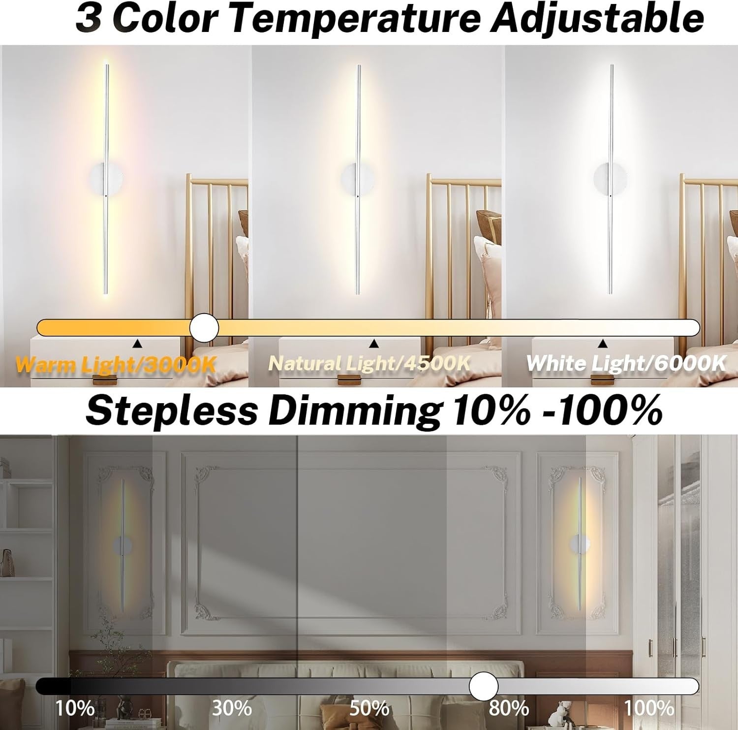 Rechargeable LED Wall Lights 15 Colors Remote Touch Dimmer 80CM Battery