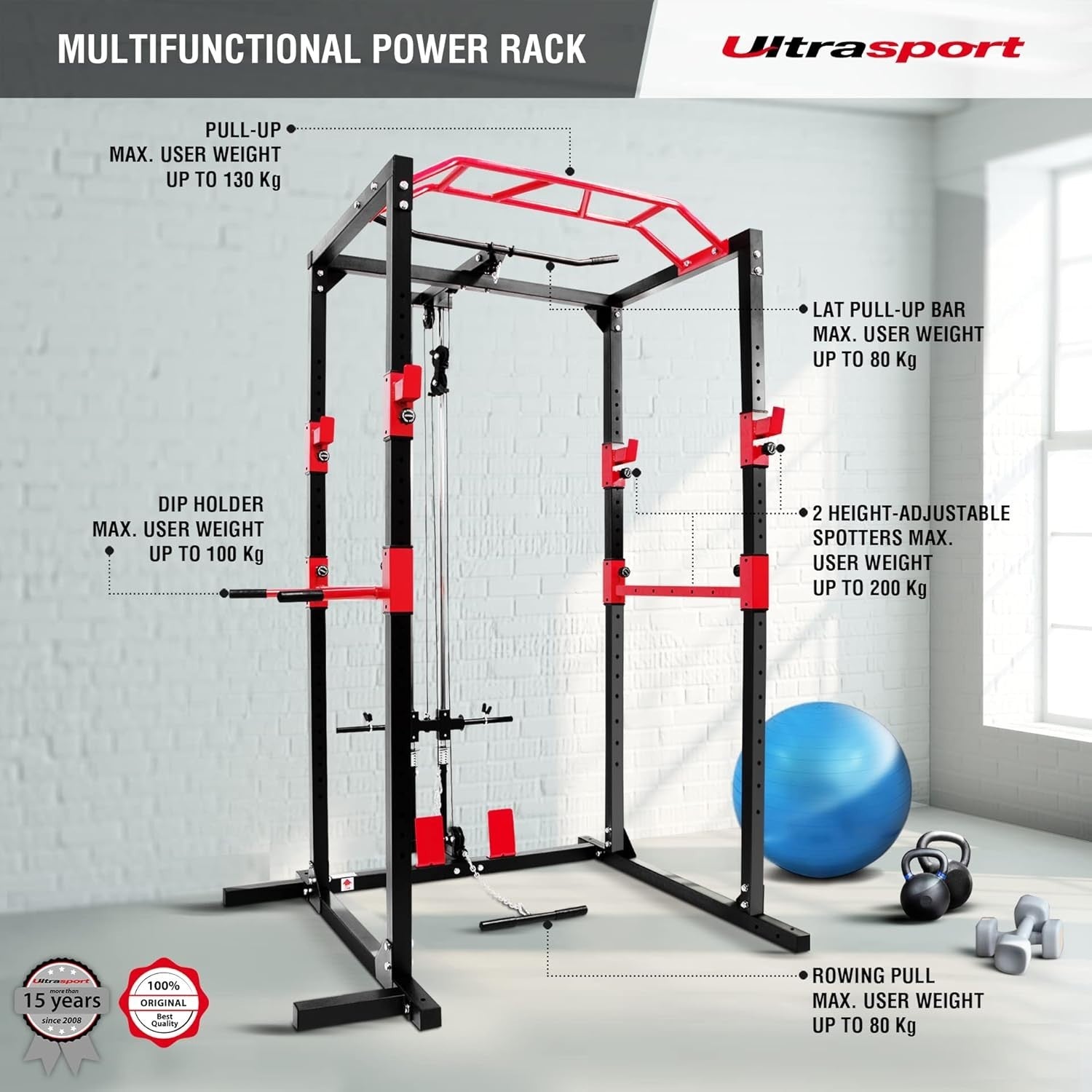 Ultrasport Multifunctional Power Rack Full Body Home Gym Black/Red