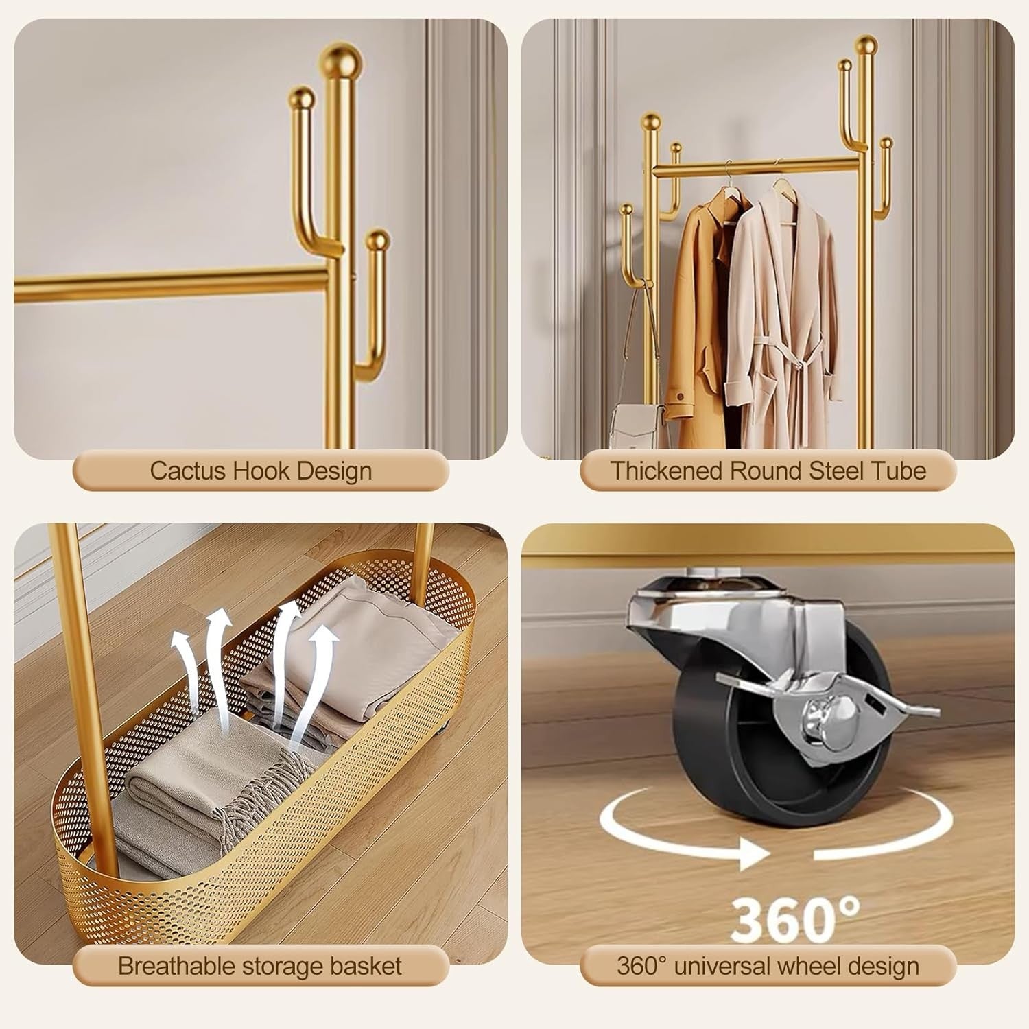 360° Rotating Coat Rack | Freestanding Hall Stand with Basket & Hooks