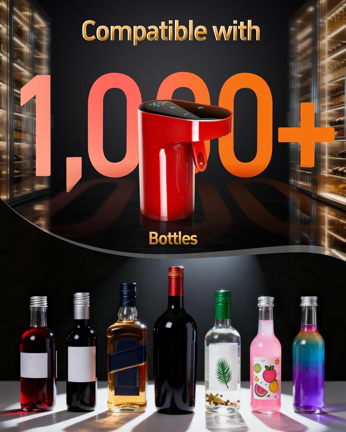 5-in-1 Electric Wine Aerator Dispenser Red USB Recharge Smart Adjustable 990ml