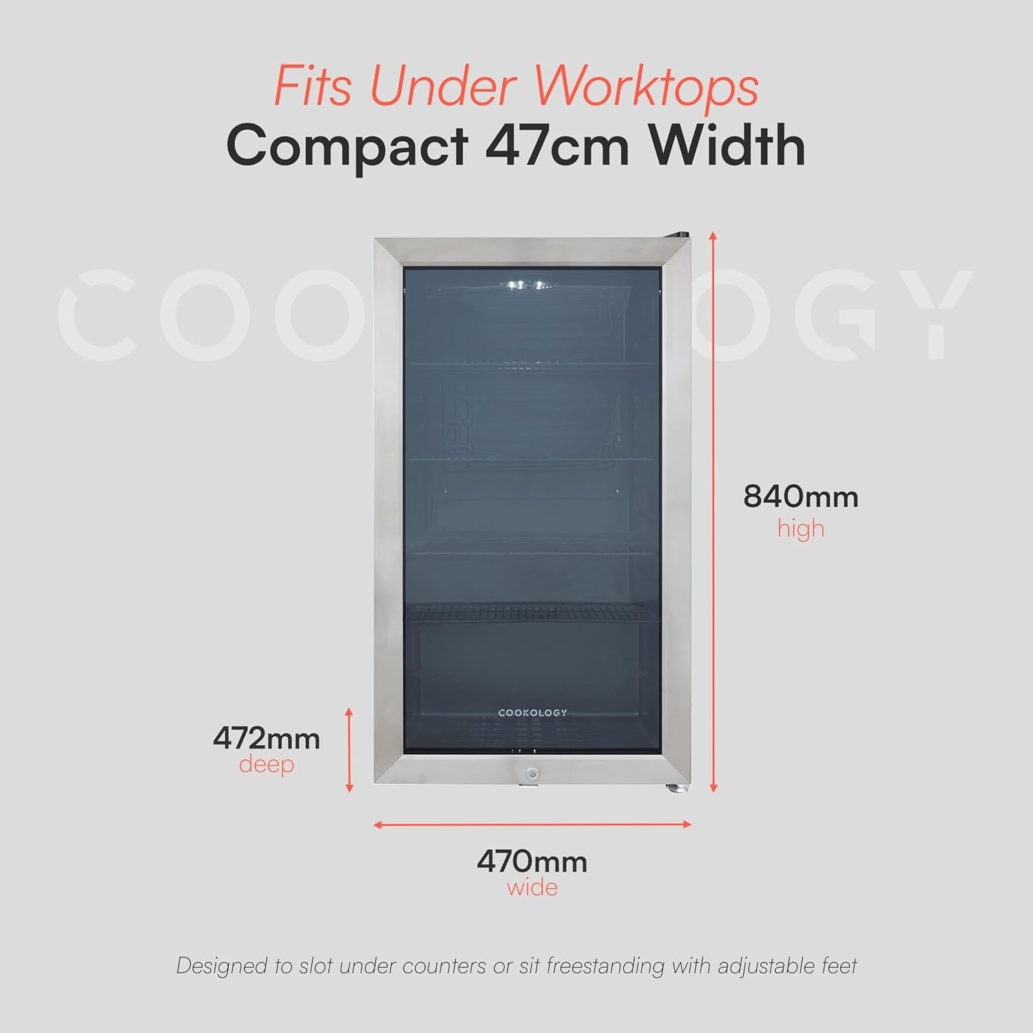 Under Counter Drinks Fridge 98L Glass Door Beer Wine Cooler LED Display
