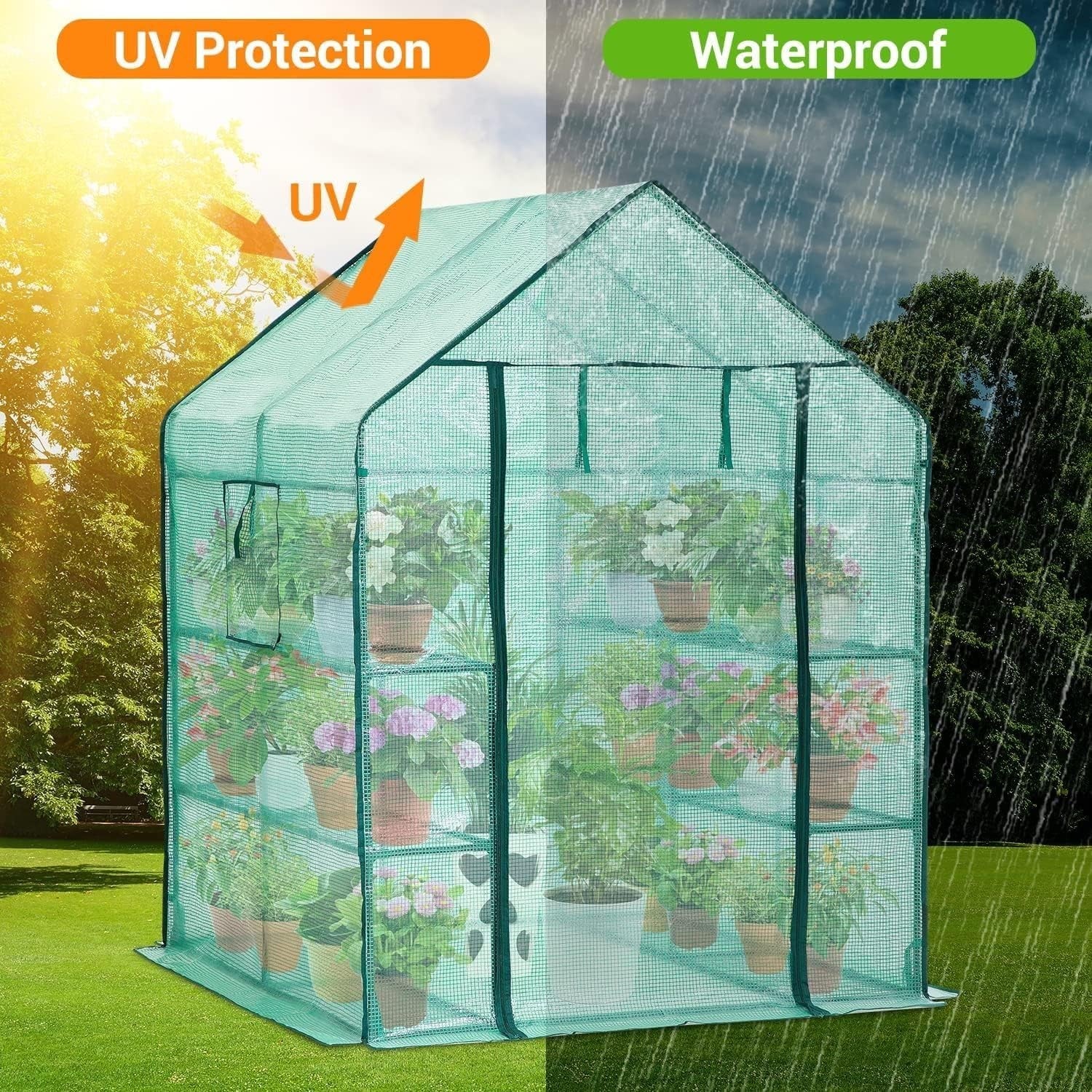 Walk-In 3 Tier 12 Shelf Greenhouse | Heavy-Duty PE Cover Garden Growhouse