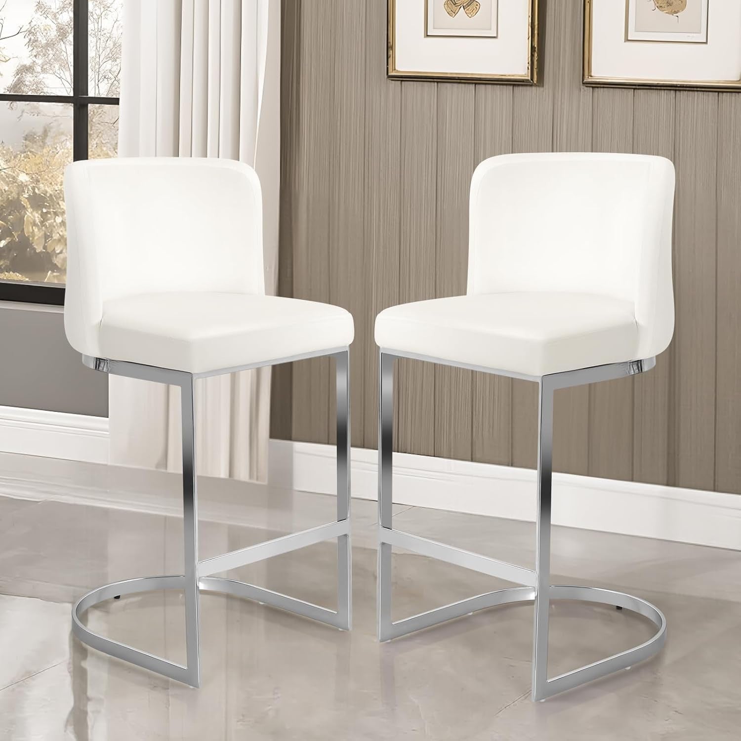 Blonde White PU Bar Stools Set of 2 – Modern Counter Chairs
