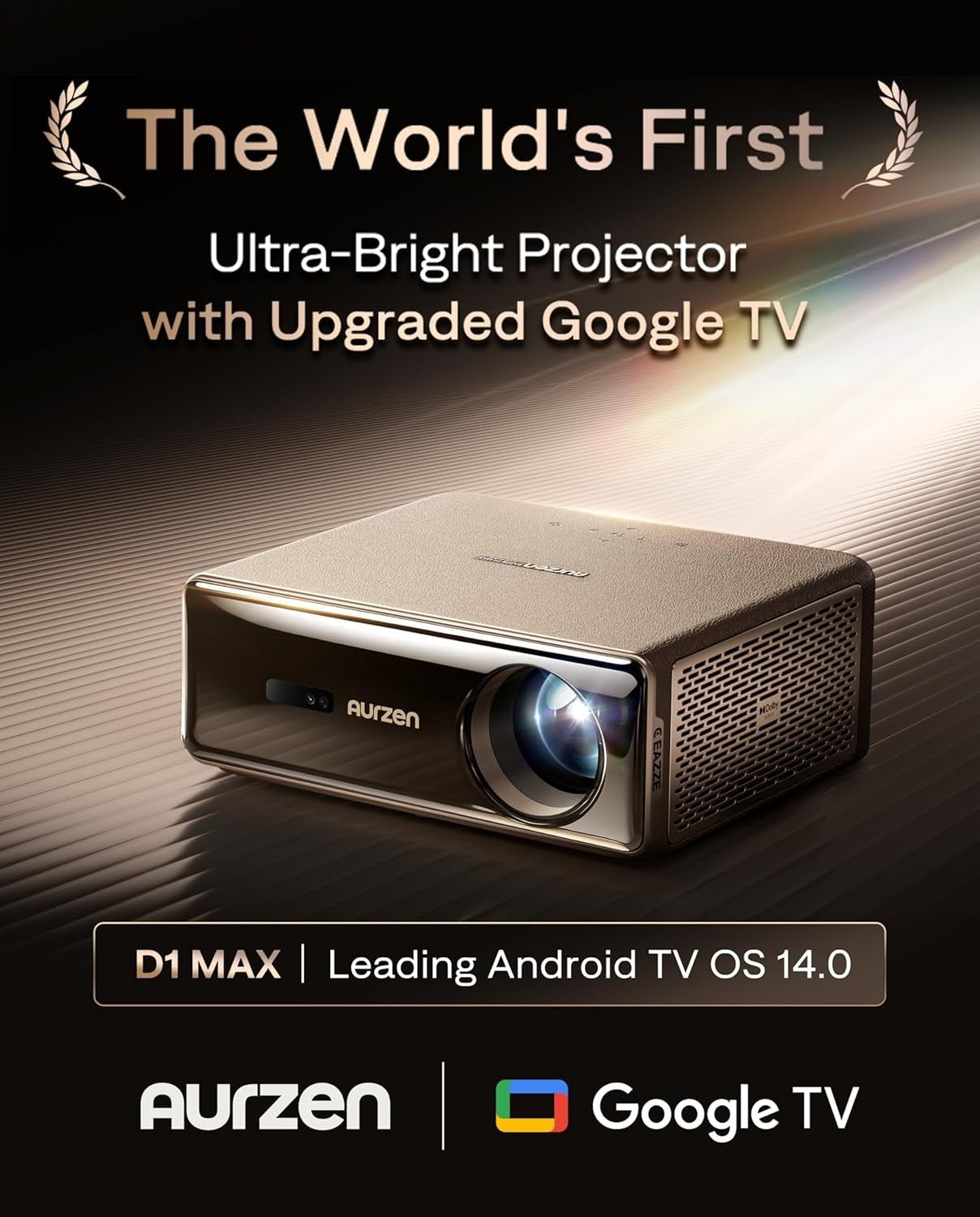 1080P Google TV Projector 1000 ANSI Dolby 20W WiFi Bluetooth 4K