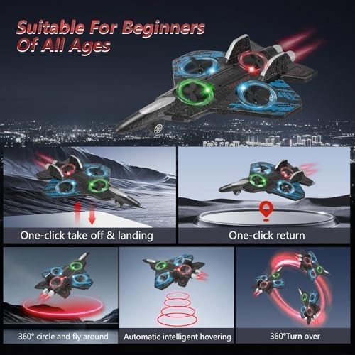 Foam RC Plane Toy for Kids with LED Lights, 360° Flip & Stunt Roll