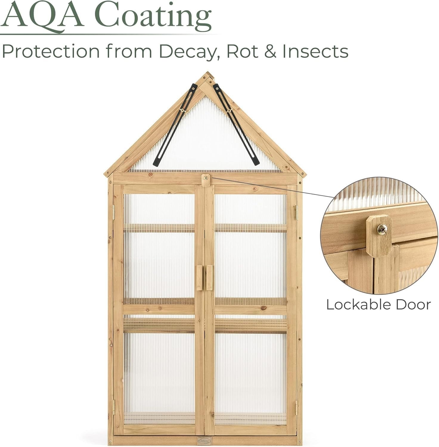 Wooden Lean-To Greenhouse Cold Frame | Natural Wood Polycarbonate Growhouse
