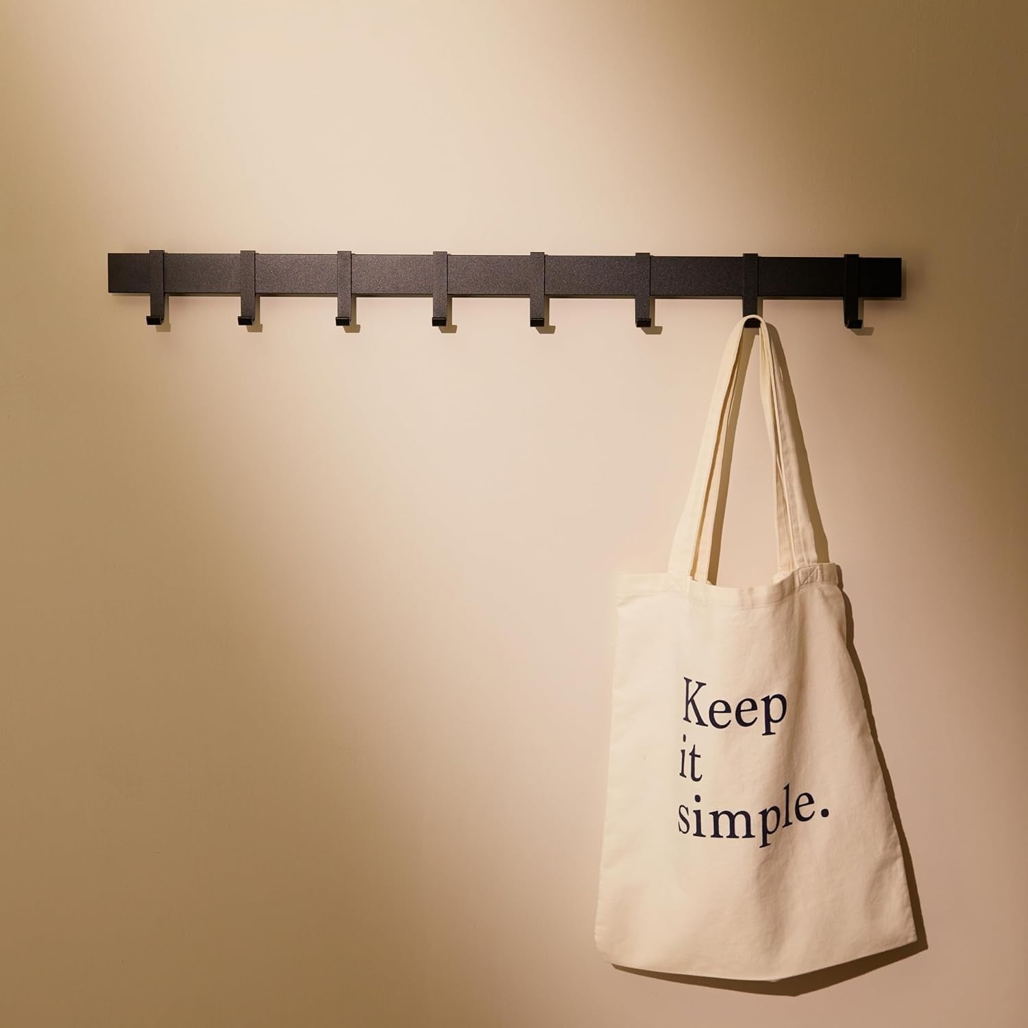 Modern Wall Coat Rack 80cm | Black Metal Rail with 8 Sliding Hooks Matte