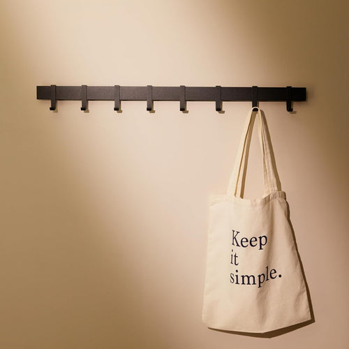Modern Wall Coat Rack 80cm | Black Metal Rail with 8 Sliding Hooks Matte