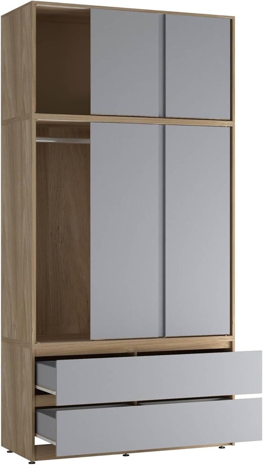 240cm Sliding Wardrobe Grey Doors 6 Door 4 Drawer Closet Storage Unit