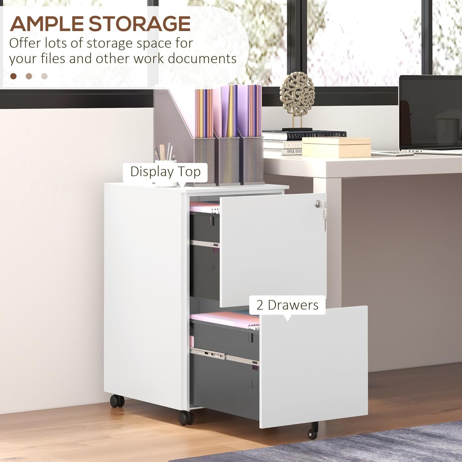White 2 Drawer Lockable File Cabinet 37x43.5x67.5cm Steel