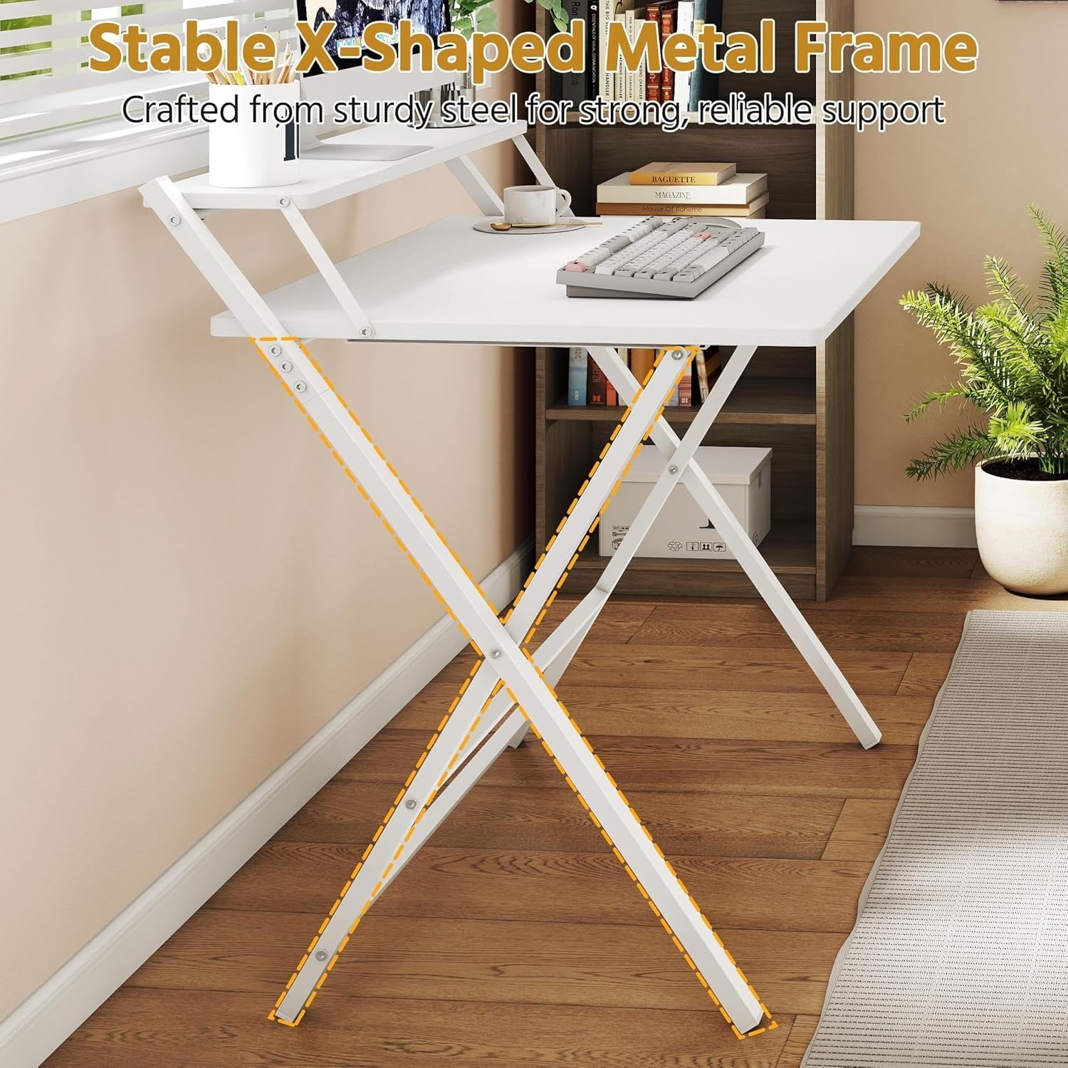 Foldable Computer Desk Small Space with Monitor Stand 80cm White