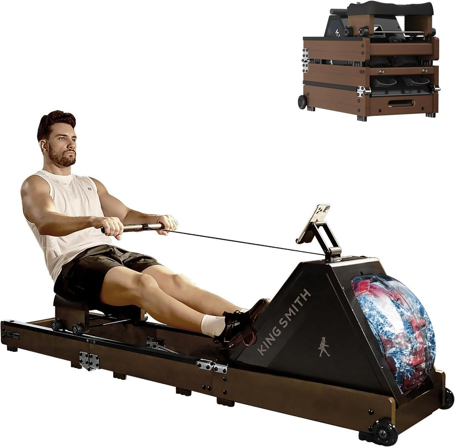 Triple-Folding Water Rowing Machine 6-Level Resistance LCD App Rower 150KG