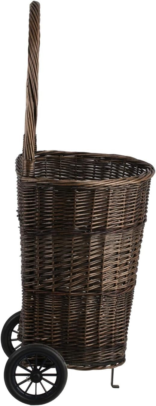 Large Wicker Log Basket on Wheels with Handle – Rustic Indoor/Outdoor Firewood