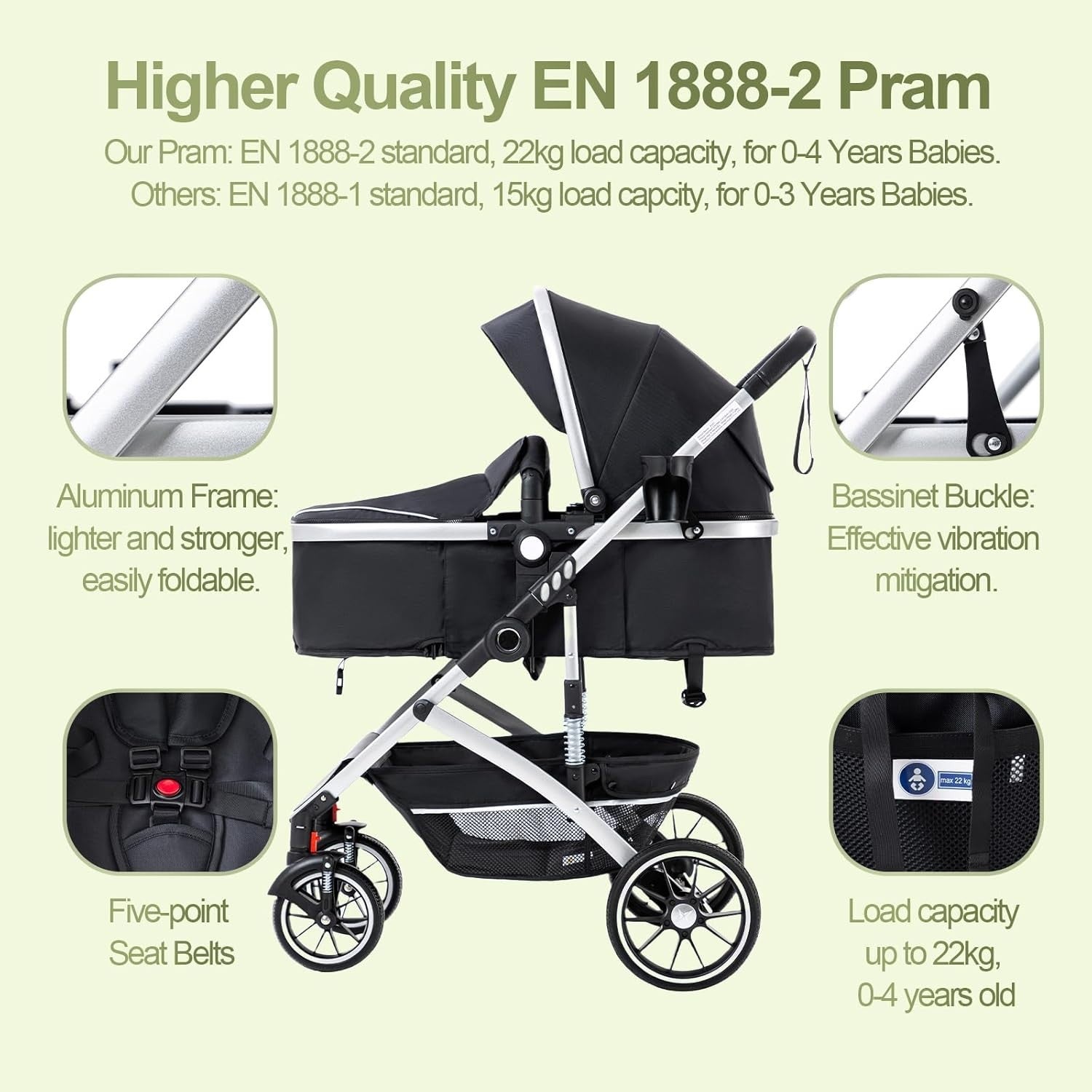 All Terrain 3in1 Baby Pram Pushchair Car Seat System Fold Flat 0–4Y