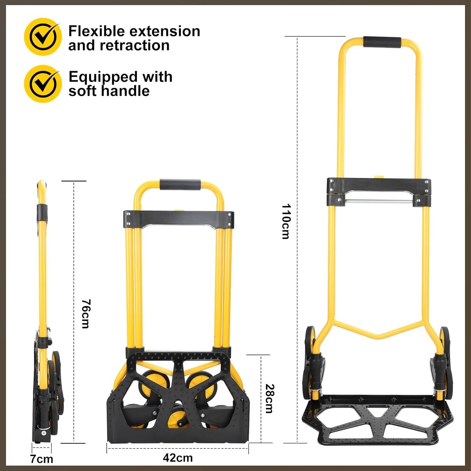 Heavy Duty Folding Sack Truck 100kg Stair Climber Dolly 110cm Handle