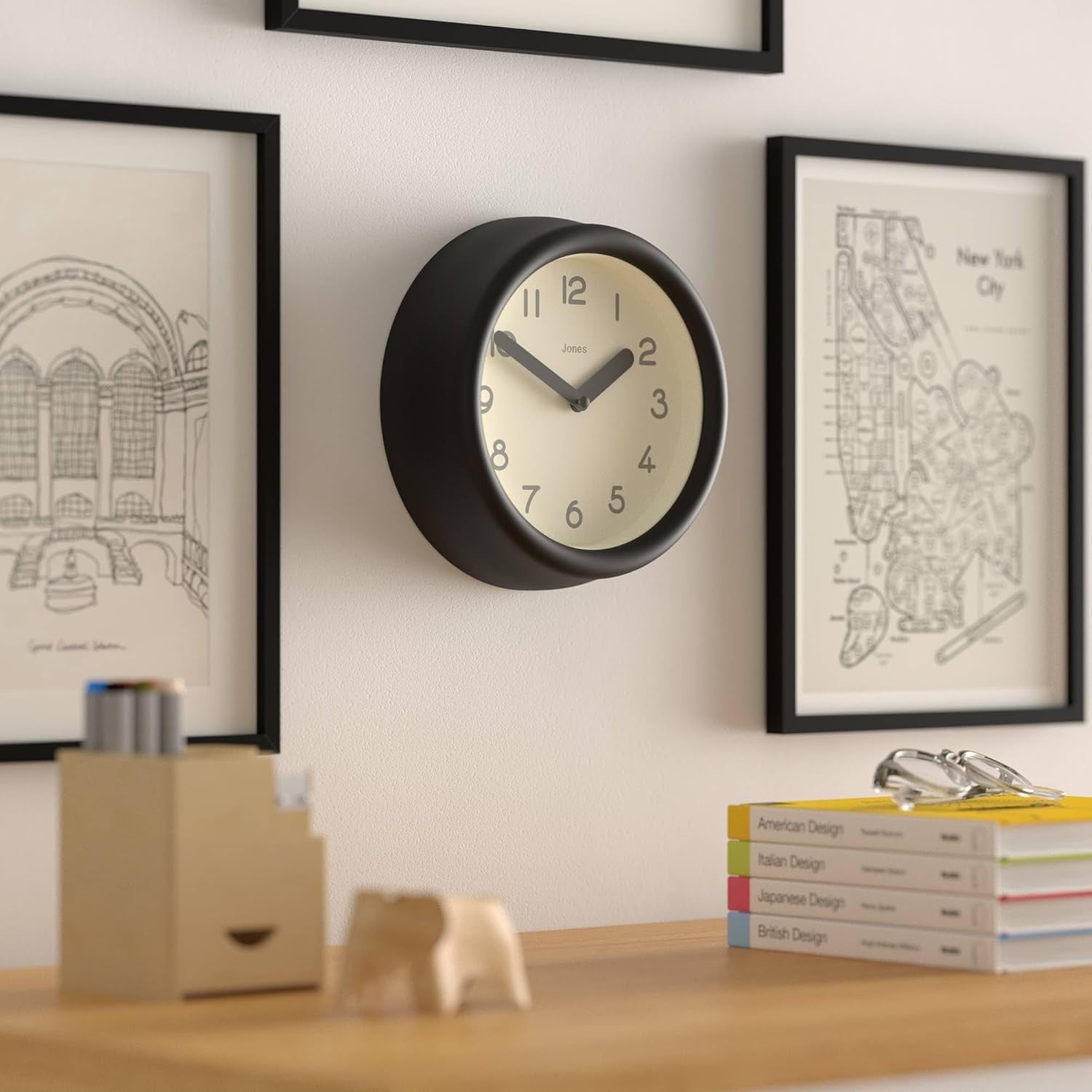 Small Black Wall Clock 22cm Modern Silent Quartz Round Minimalist Home Decor