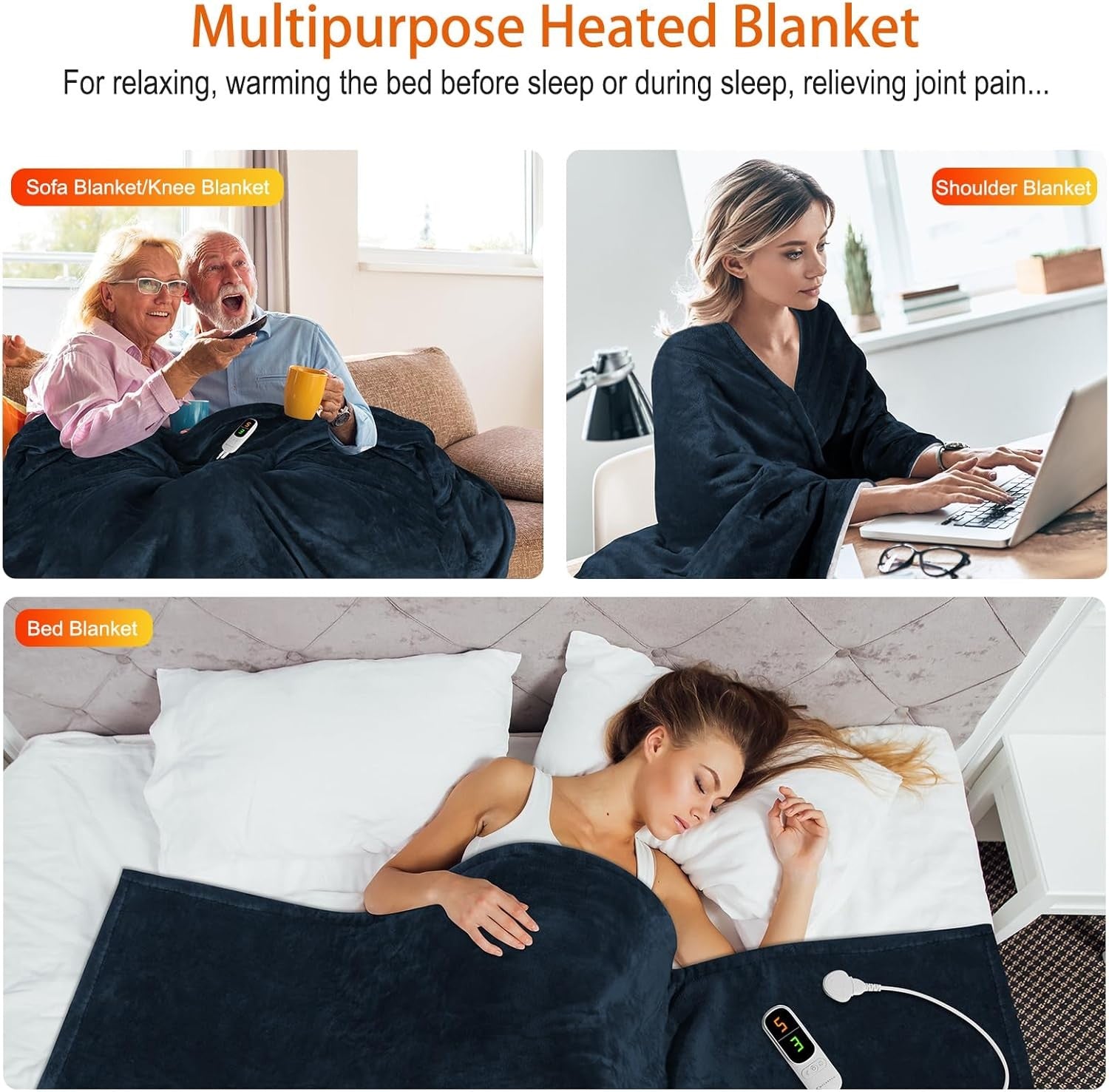 Electric Heated Throw Blanket 160x180cm Sherpa Fleece 6 Heat 9h Timer
