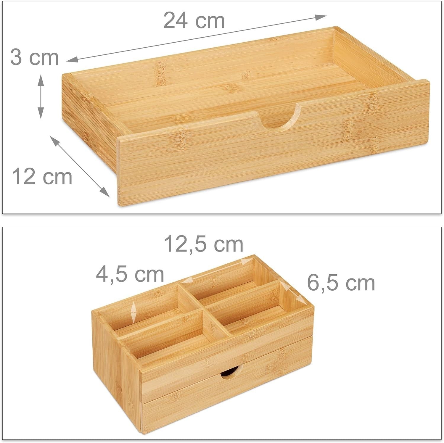 Multifunctional Bamboo Desk Organizer with Drawer 4 Compartments for Makeup