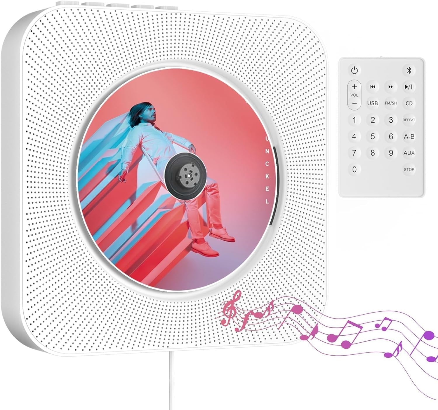 Wall Mount Bluetooth CD Player HiFi Speakers FM Radio USB AUX Remote