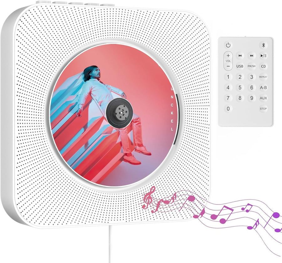 Wall Mount Bluetooth CD Player HiFi Speakers FM Radio USB AUX Remote