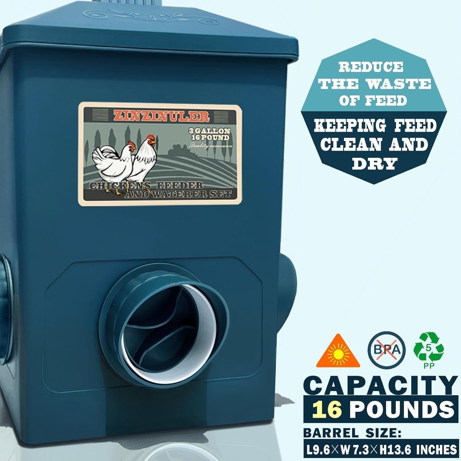 Automatic Chicken Feeder & Waterer Set 16lb 3 Gallon