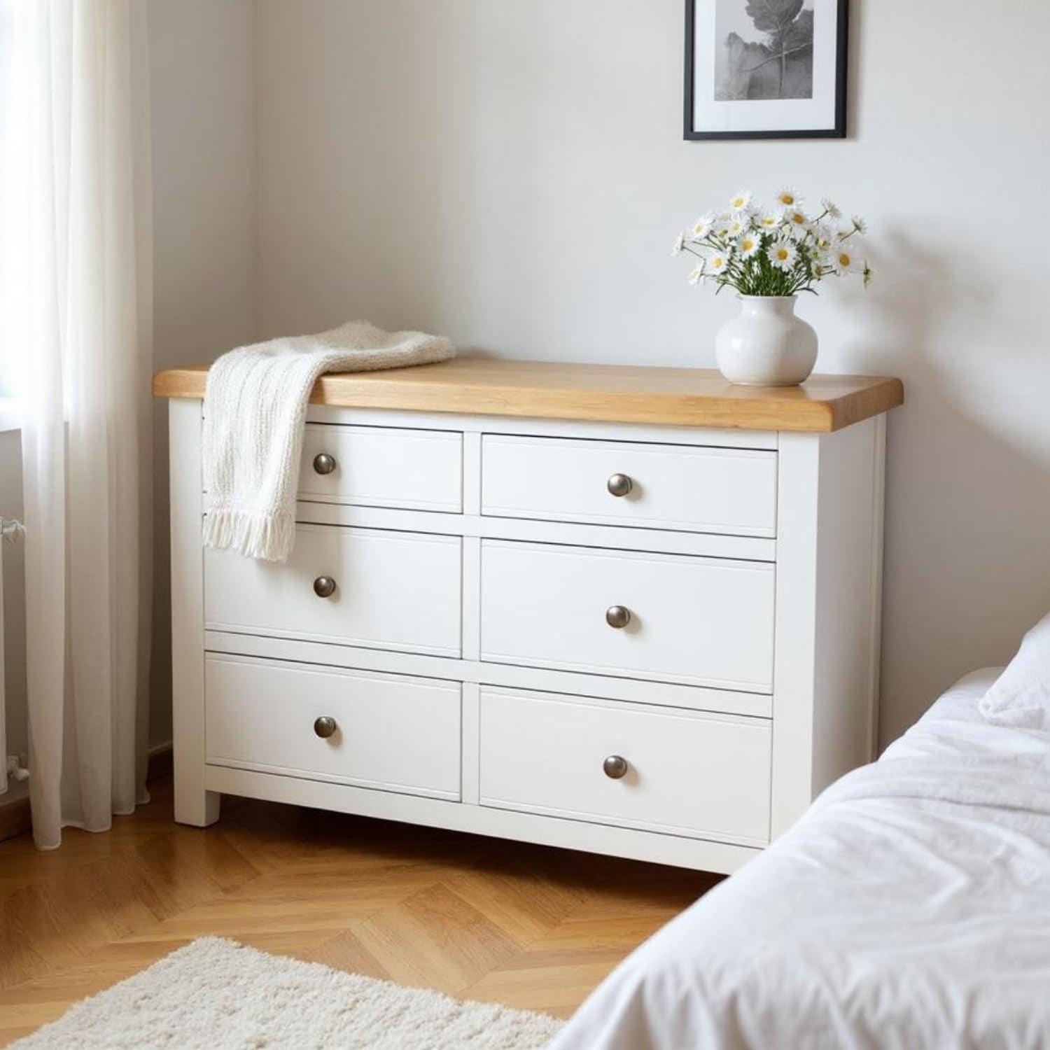 White Oak Top Solid Wood Chest 6 Drawer Dresser Bedroom Storage Unit