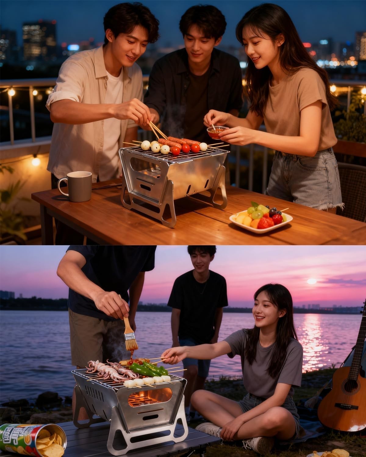 Portable Stainless Steel Mini Camping BBQ Grill Foldable Charcoal Fire Pit