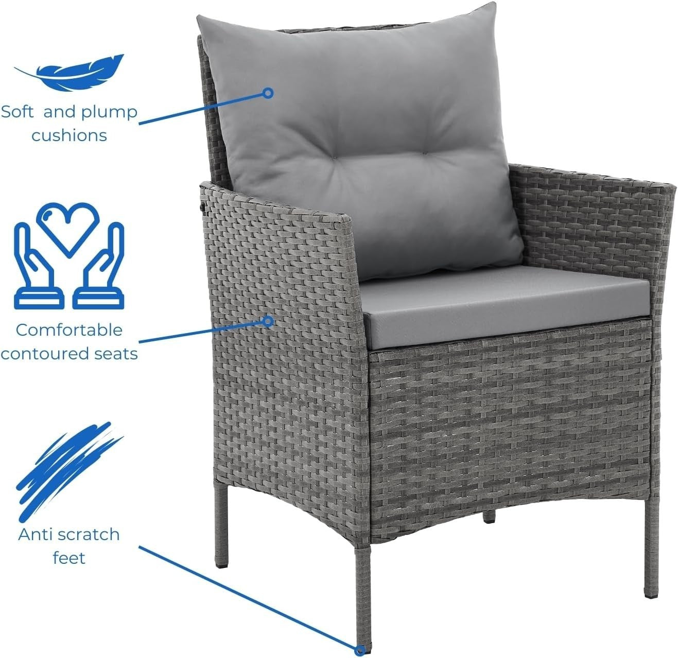 4 Seater Rattan Garden Furniture Set with Cushions & Glass Dining Table