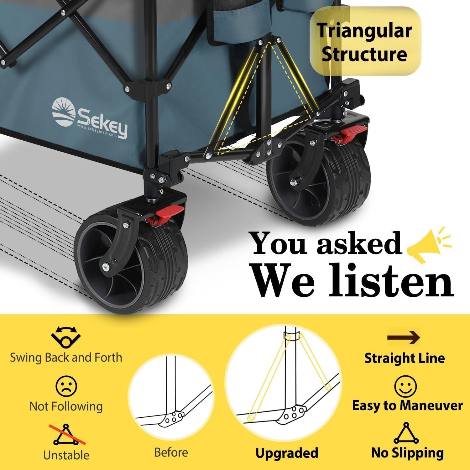 Blue Grey Extra Large Folding Wagon 440lbs Heavy Duty All-Terrain Beach Trolley