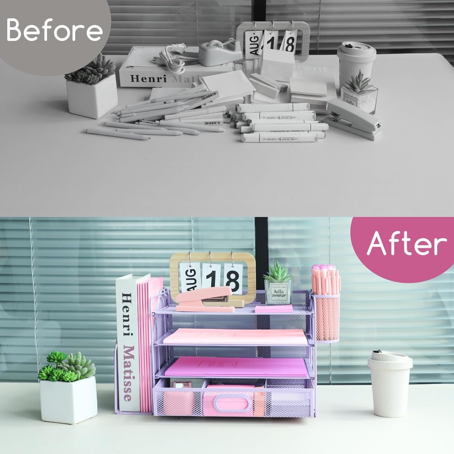 4-Tier Desk Organizer with Drawer & Pen Holders – Metal Desktop Storage