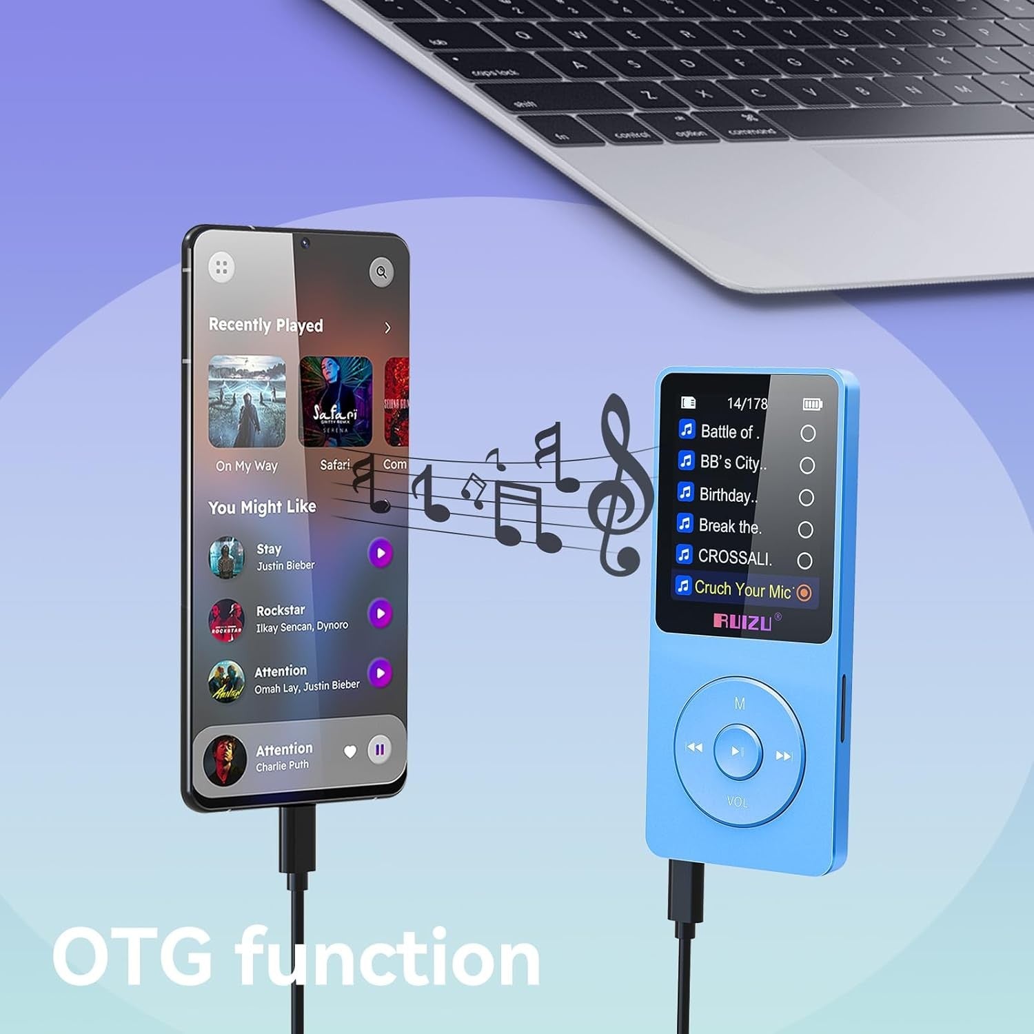 64GB MP3 Player Bluetooth 5.3 80H Battery 1.8" Screen TF 128GB