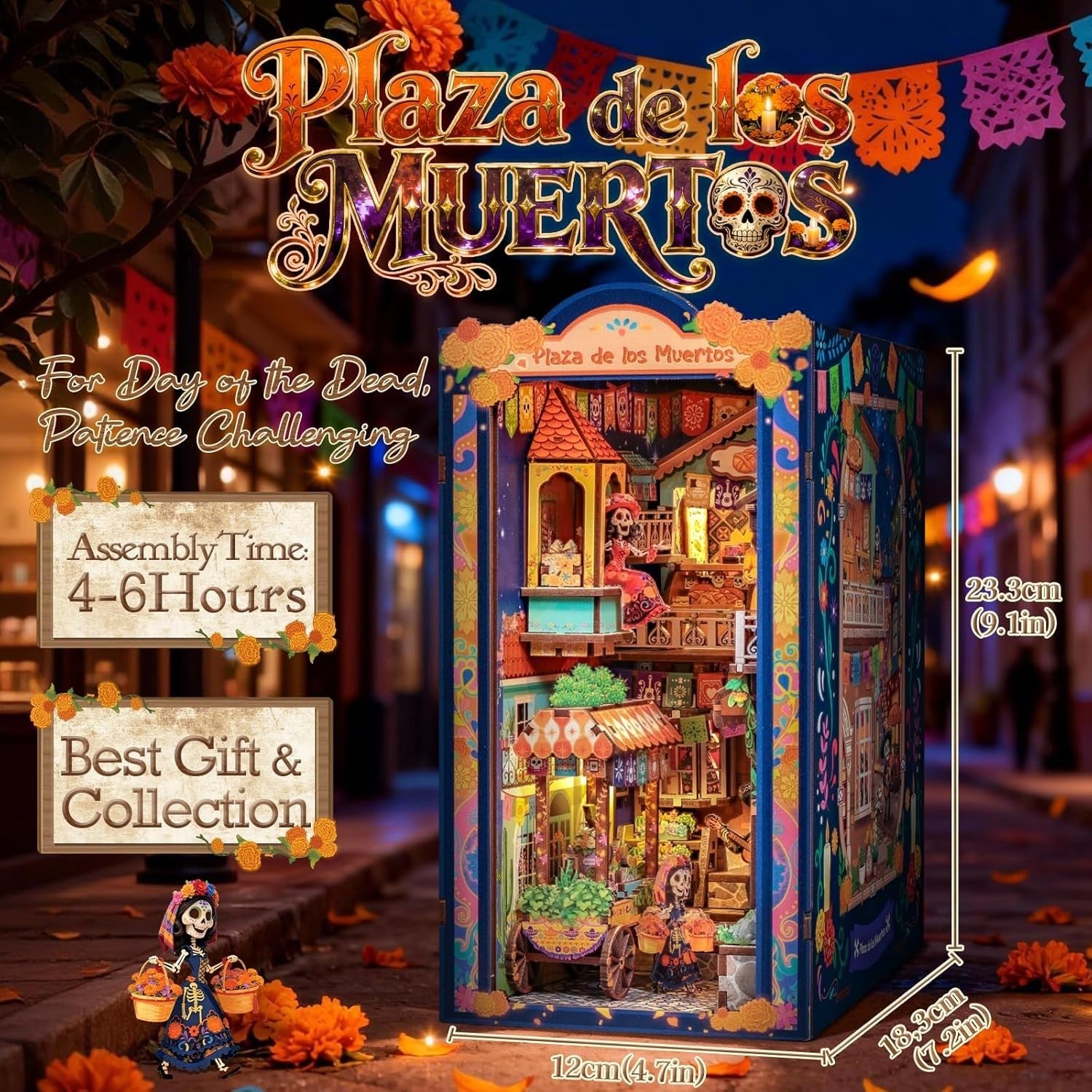 DIY Book Nook Kit LED Miniature House Bookshelf Diorama 350 Pieces
