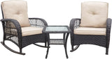 Outdoor Rocking Bistro Set with Cushioned Chairs Glass Table Patio Seating