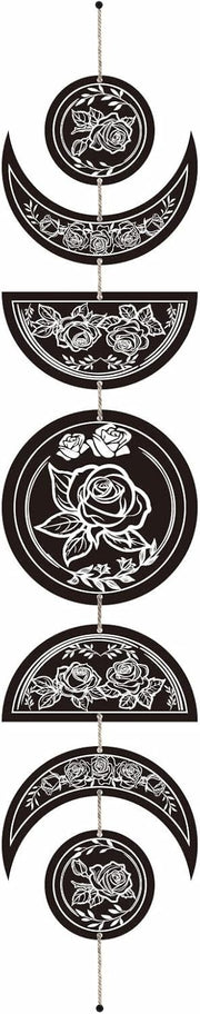 Moon Phase Wall Decor Wooden Boho 7-Piece Rose Flower Art