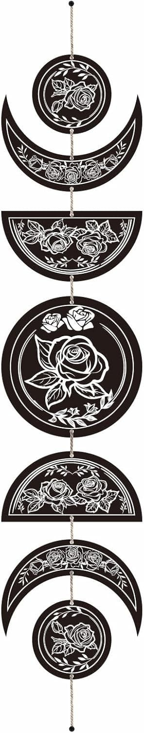Moon Phase Wall Decor Wooden Boho 7-Piece Rose Flower Art