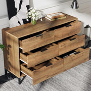Rustic Oak Sideboard Cabinet with 6 Drawers, Chest Storage Unit 120cm