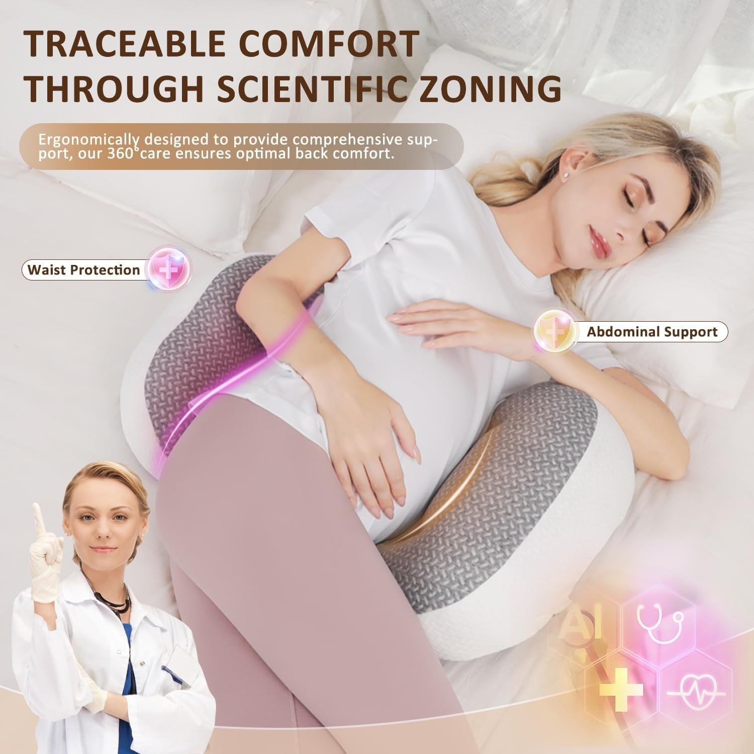 Portable Pregnancy Pillow Belly Support Maternity Sleep Cushion Breathable