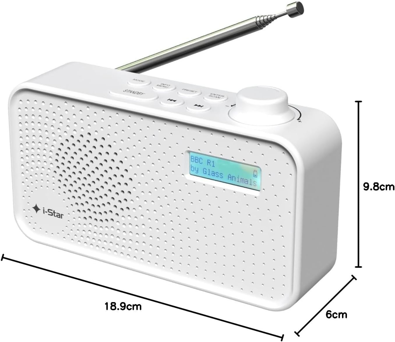 Portable DAB DAB+ FM Radio USB Rechargeable LCD Display White