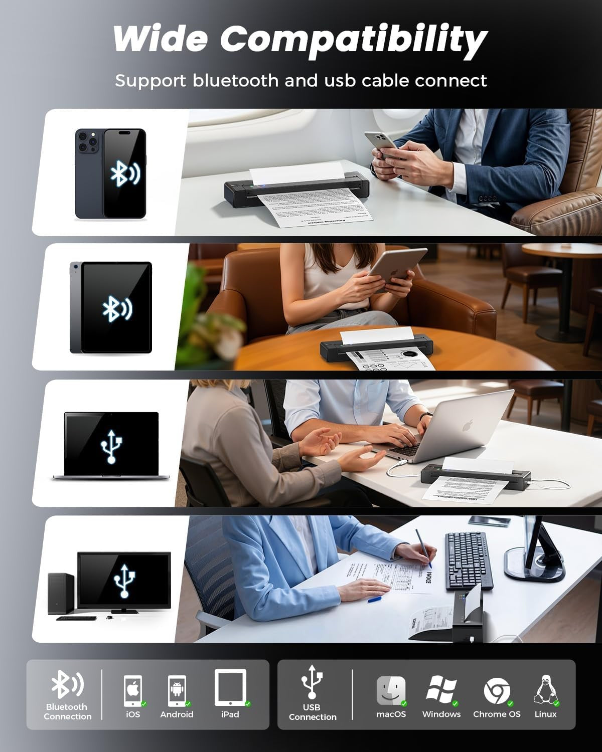 A4 Thermal Printer Bluetooth Portable Mobile Monochrome