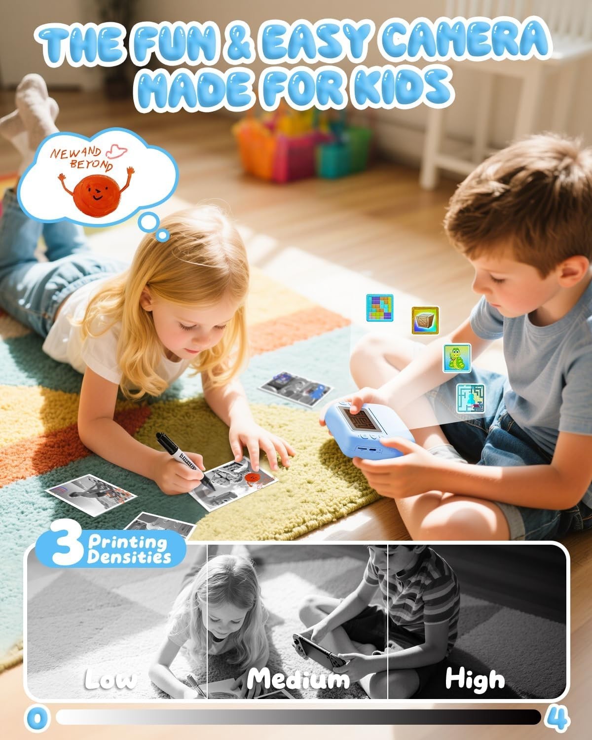 Kids Instant Print Camera 48MP 1080P Video 32GB Card Blue Toy Gift