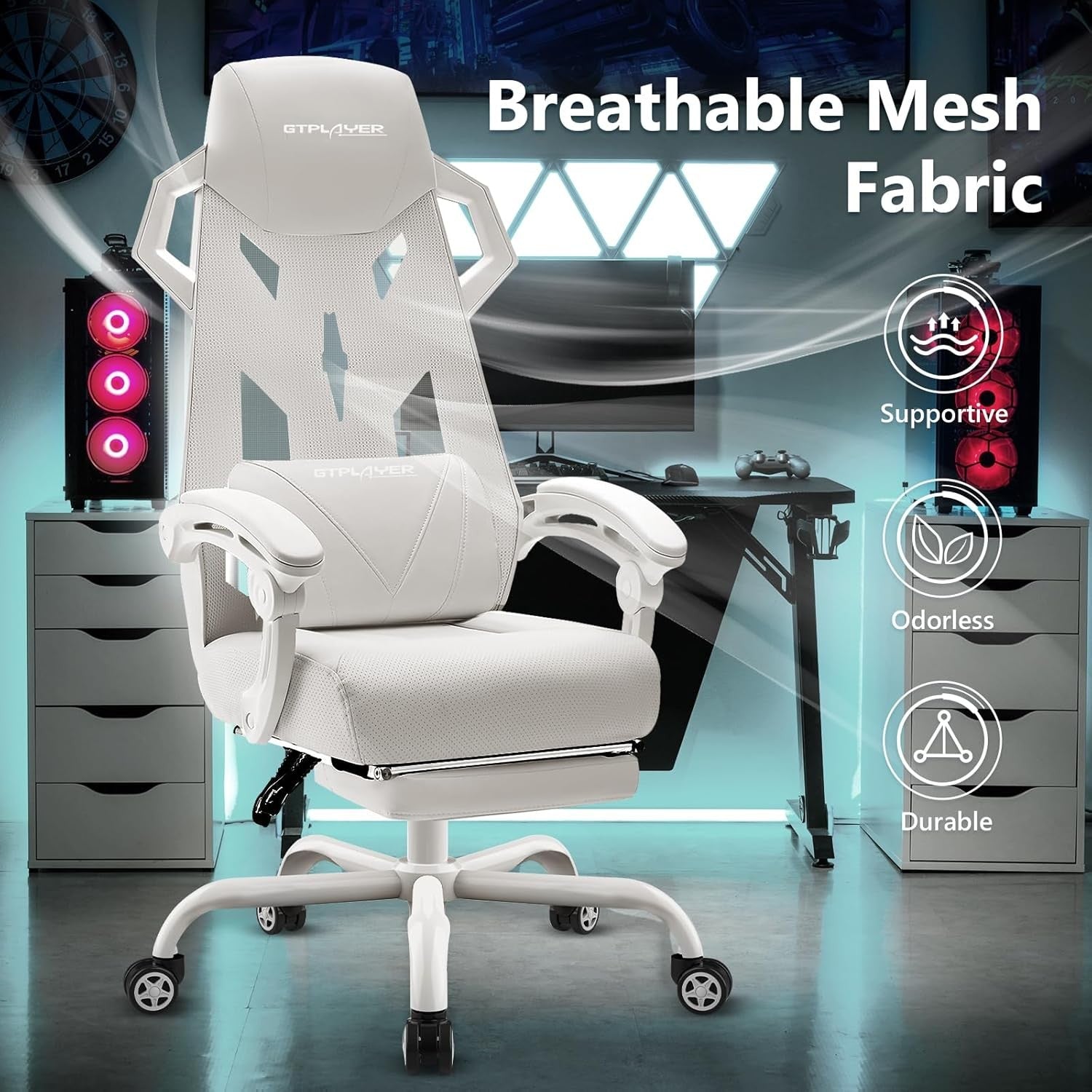 Ergonomic Mesh Gaming Chair Recliner w/ Footrest Lumbar