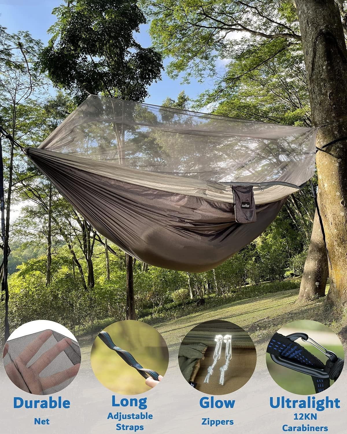 Camping Hammock Tent with Rain Fly | Double Bug Net Hammock | Portable Hiking